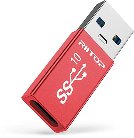 RIITOP USB A auf C Adapter 10Gbps, USB C Buchse auf A Male Converter Double-Side 10Gbps (Upgraded) [Red]