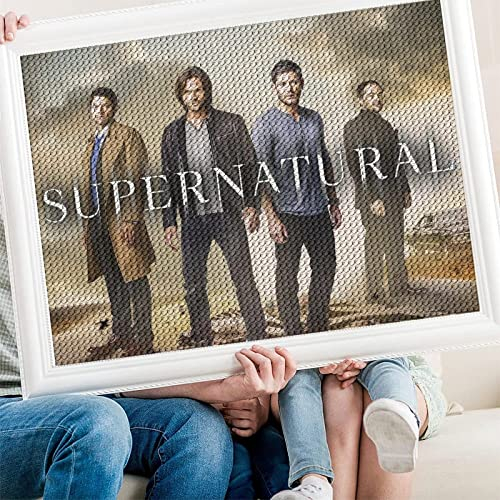 PAWCA 5D DIY Filmplakat Supernatural Diamond Painting, Kristall Strass Kreuzstich Kit, Mosaic Crafts Home Decoration(Runder Diamant50x60cm)