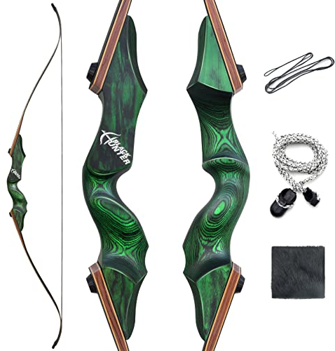 OUBOTER 60 Zoll Black Hunter Recurve Bogen Linke Hand Sportbogen Set Erwachsene 20-60lbs Takedown Recurvebogen Set Holz Riser Bogen Für Jagdbogen (45LBS)