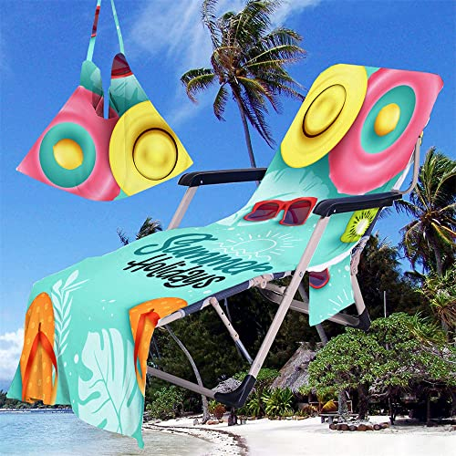 Chickwin Schonbezug für Gartenliege Frottee Liegenauflage mit Kapuze | Strandliegenauflage mit Muster Taschen Stuhl Strandtuch für Gartenliege Liegenauflage (75x210cm,Rettungsring)