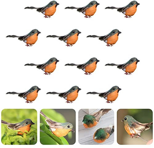 Jasmeko Künstlicher Rotkehlchen-Vogel zum Anklemmen – roter Kardinal, Weihnachtsbaum-Dekoration, Vogel-Bastelsets für Baum, Haus, Garten, Party-Dekorationen im Freien (A1-12Pcs-Robin)