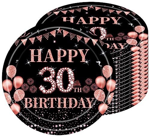 Piatti di carta per 18 compleanni, 16 piatti usa e getta per compleanno, 23 cm, piatti di carta usa e getta per ragazzi e ragazze, colore nero, oro rosa, per feste di compleanno, Happy 18th Birthday