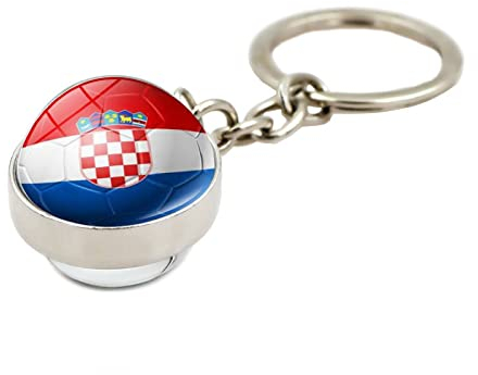 HOCAH Schlüsselanhänger 2 Stück Fußballmannschaft Schlüsselanhänger Spanisch Deutschland Brasilien Kristallglas Kugel Anhänger Kroatien