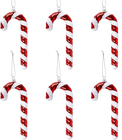 6 Pcs Christmas Tree Candy Ornaments, 16cm Large Christmas Candy Hanging Decorations, Candy Cane Christmas Decorations Red and White Christmas Tree Decorations, Candy Pendant Decor