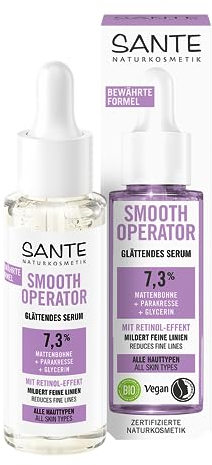 SANTE Naturkosmetik Glättendes Serum mit Retinol-Effekt, Gesichtsserum gegen erste Falten und Linien, Mit pflanzlichem Wirkstoff, Smooth Operator Serum, 30 ml