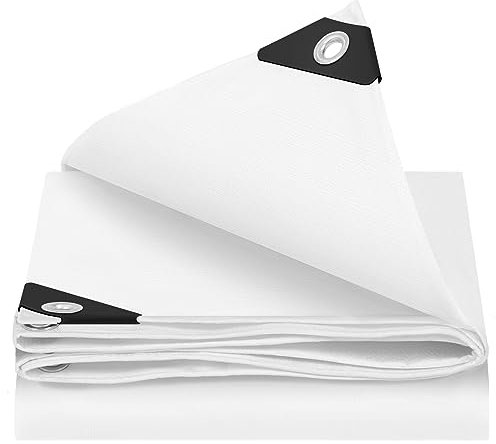 WOLTU Telone Idrorepellente per Esterno 4x5 m Telo Occhiellato Rinforzato in PE 140g/m² Copertura per Piscina Auto, Mobili da Giardino, Antipioggia e Antivento, Bianco