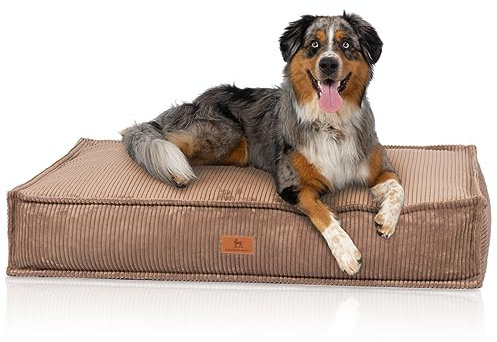 Knuffelwuff Hundekissen Lesedi aus Cord mit Handwebcharakter 120x80cm Braun - Abnehmbarer Bezug - waschbar - für große, mittelgroße und kleine Hunde