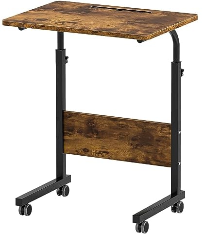 sogesfurniture höhenverstellbar Laptoptisch Computertisch mit Tablet Steckplatz, 60 * 40cm PC Tisch Sofatisch Pflegetisch Beistelltisch mit Rollen, Vintagebraun
