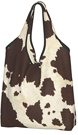 Jmorco Kuhfell Print Große Wiederverwendbare Faltbare Damen Einkaufstasche Eco Tote Handtasche Falten Weg Shopper Tasche, Kuhfell-Aufdruck, Einheitsgröße