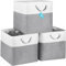 OrganiHaus 33x33 Cube Storage Bins Set of 3, Fabric Cube Baskets for Storage Shelves, Foldable Storage Cubes for Kallax Organizer Cube Bins w Rope Handles, Cubby Bins for Nursery Decor, Grey/White