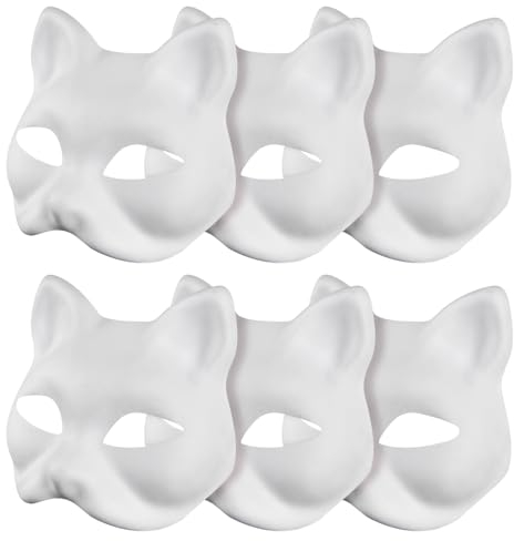 Katzen Maske,6 Pcs DIY White Katzengesicht Leeres Hand Bemalten Maske DIY Hand Bemalt Persönlichkeit Maskerade Masken für Kinder Erwachsene Gesichtsmaske Tier Party,Cosplay Kostüm,Halloween (Cat)