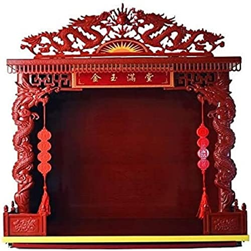QTQHOME Chinesisches buddhistisches Altarregal, Tempel, 50,8 cm breit, Holz, geschnitzt, Loong-Tempel, Vitrine, buddhistisches Zubehör für Gott des Buddha, rot