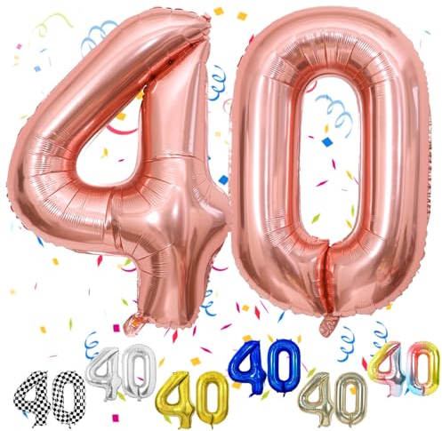 Rose Gold Number 40 Balloons, 40th Birthday Balloon, 40inch Rose Gold 40 Balloon Numbers, Large Self Inflating Foil Balloon, 40th Birthday Decorations for Birthday Party, 40 Anniversary Decorations