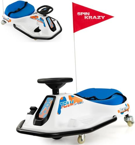 GYMAX 24V Kids Ride On Car, Electric Go Kart with 360° Spin Wheels, Wireless Connection, USB, Radio, Music, Slow Start & 3 Flags, 90x56x40cm Children Drift Car for 3 Years Old+, Max Weight 60kg