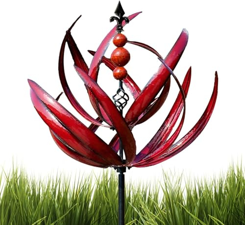 Moulin à vent en métal - Moulin à vent massif - Pour le jardin - Résistant aux intempéries et stable - Pour l'extérieur - Hauteur 90 cm - Décoration florale - Sculpture cinétique pour cour et jardin