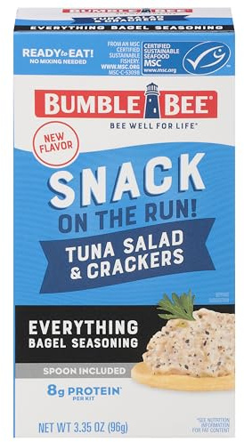 Bumble Bee Snack On The Run! Protein Snack Pack - 8g Protein per Box - Everything Bagel Seasoned Tuna Salad with Crackers Kit - Ready to Eat Easy-Open Can - Wild Caught MSC-Certified Tuna (Pack of 1)