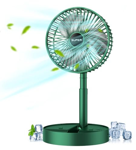 ANIROY Portable Standing Fan, 2000mAH Silent Pedestal Cooling Rechargeable Desk Fan, Telescopic Foldable Fans for Camping Travel, Outdoor, Home(Green)