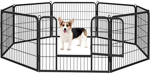 Yaheetech Heavy Duty Dog Pen Indoor/Outdoor, 8 Panels, 80x60 cm W/H, Black | Reinforced Puppy Pen, Multiple Sizes, Flexible Layouts, Simple Setup, Garden, Yard & Camping, for Small to Medium Dogs