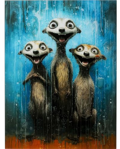 Kare Design Wandbild Singing Meerkats, Blau, Rechteckig, Glasbild, 4mm ESG Sicherheitsglas, Tierisches Design, Erdmännchen, Wandkunst, Bild, Schlafzimmer, Glas, Polypropylen, 80x60 cm (H/B)