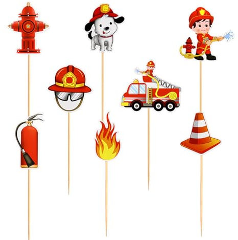 MUYAPAY 24 Stück Feuerwehrmann Tortendeko Feuerwehrauto Kuchendekoration Feuerwehrmann Kuchen Deko Feuerwehrauto Fireman Cake Toppers Geburtstagsparty Kinder Torten Zubehör