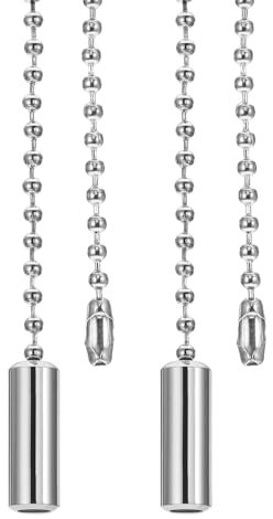 PATIKIL 1M 3.3ft Ceiling Fan Pull Chain, 2 Pcs Beaded Pulls Cord Extender Cylinder Pendant for Fan Light Chandelier Table Lamp Pulling Switch, Silver Tone