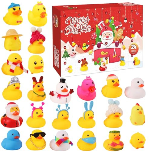 Ayizhiniu Gummienten Adventskalender 2024, Weihnachtskalender Enten, 24 Tage Adventskalender Kleine Gelbe Ente, Cute Rubber Duck Bath Quetsch Toys, Geeignet Begleiten Kinder beim Baden