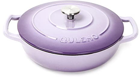 Enameled Cast Iron Covered Casserole Skillet Non-Stick Cast Iron Pot with Lid – Sturdy Shallow Dutch Oven – Casserole Pot with Ergonomic Handles – Oven Safe Cooking Pot Purple 26cm