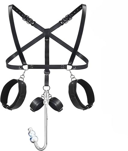 Thlsexy Bondage Analhaken Metall Buttplug Anal Hook Seil Haken mit SM Sex Bondage Sets, Einstellbar Leder SM Fetisch Bondageset Extrem Sex SM Knebel Mund Handschellen Fesseln Butt plug(3 Perlen)