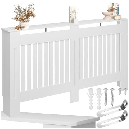 tectake® Heizkörperverkleidung, Holzverkleidung MDF, Heizungsverkleidung weiß mit Lamellen, Heizkörperabdeckung, Heizungsabdeckung, Verkleidung für Heizkörper, skandinavisch - 152,5 x 19 x 82 cm