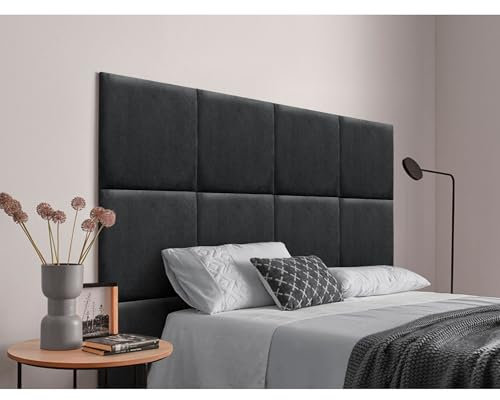 DHOME Cabecero Tapizado Compuesto de Paneles Autoadhesivos Intercambiables de Tela Aqualine Cama Lujo Dormitorio Acolchado (Negro, 95cm)