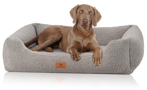 Knuffelwuff orthopädisches Hundebett aus kuscheligem Teddy Material Wollekopp XXL 120 x 85cm Grau | Abnehmbarer Bezug | waschbar | für große, mittelgroße und kleine Hunde