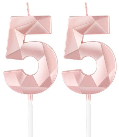 Rose Gold 55th Birthday Candles,3D Number 55 Candle for Cake,Girls 55th Birthday Decorations,Rose Gold 55 Candle Cake Topper for Girls Her Him Birthday Party Wedding Decorations