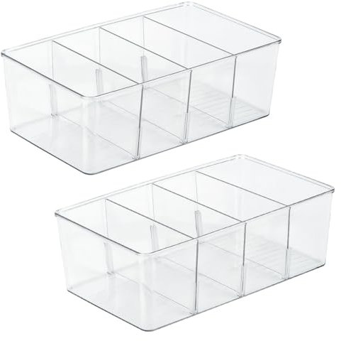 CENBEN 2 Pack Food Storage Organizer Bins, Plastic Pantry Organizers and Storage Bins with 3 Removable Dividers, Packet Organizer Pantry for Packets, Snacks, Pouches, Spice Packets