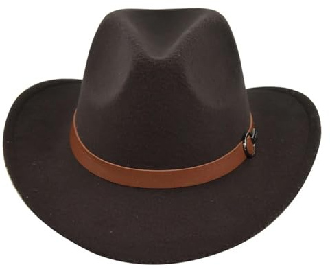 HKYBCF Cowboyhut Cowboy-Fell-Filz-Wollhut-Gürtel Retro-Fedora-Hut(Brown)