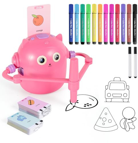 LTFIOON Drawing Robot, Robot de Dibujo para Niños con 100 Tarjetas, Robots de Pintura Mágico Juguete Educativo Interactivo Robots de Dibujo Mágico para Niños (Rosa)