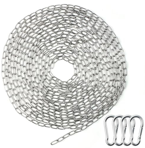 Edelstahlkette Meterware,1,5mm 8m Kette Edelstahl mit 4 Karabiner | Metall Rundstahlkette Korrosions für Hundekette,Stahlkette für Zauntore,Gartentore,Käfigtore für Haustiere