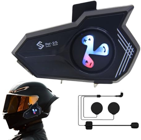 Vibhgtf Cuffie moto – citofono casco con luce multicolore impermeabile, assistente vocale e cancellazione del rumore per le donne su motoslitta, ciclismo e all'aperto
