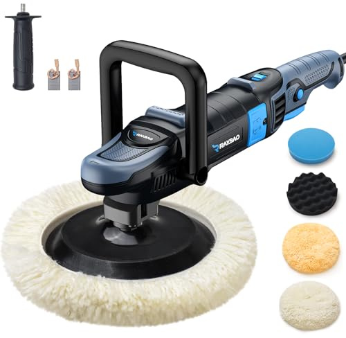 RAYBAO Buffer Polisher 5INCH, 1200W Professional Precision Rotary Polisher with 11 Speed 450-1950RPM, Constant Speed and Power Improve Polishing Efficiency 60%, Buffer polisher for Car Detailing