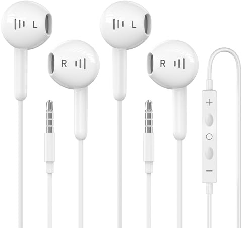 3.5mm Jack Wired Headphones for iPhone: Ultra Clear Calls & no Noise 3.5 mm Plug Corded Earbuds with Microphone Volume Control Compatible for Computer Phones Laptop PC iPad iPod MP3 and Android