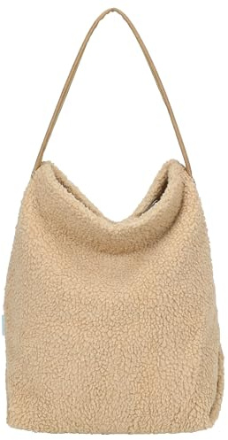 Fritzi Easy Hobo Limited Teddy Damen Schultertasche Hobo Freizeit Alltag Reißverschluss Polyester 30 x 14 x 37 cm, Beige