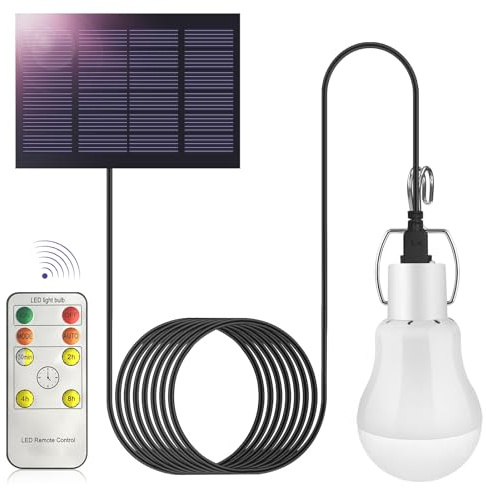 Ddlisu 3W Solarbetriebene LED Schuppenlampe mit Fernbedienung, Tragbare, Wiederaufladbare LED Solar Hängeleuchte mit Lichtsensor per USB, für Drinnen und Draußen, für Camping, Zelt, Angeln, Garten