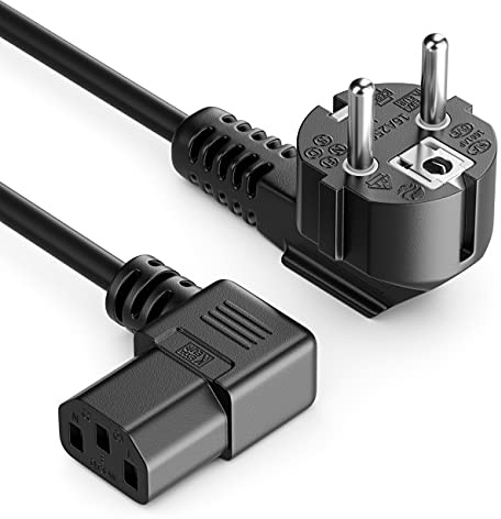 deleyCON 4m Kaltgerätekabel C13 90° rechts Typ F 90° - Schwarz | Netzkabel Stromkabel, Schutzkontakt Stecker Typ F CEE 7/7 90° gewinkelt auf C13 Buchse 90° rechts, für PC, Monitor, Beamer