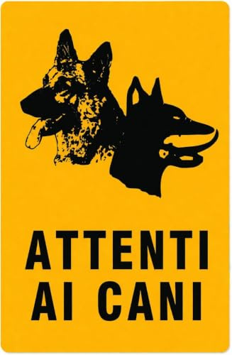 Cartello Attenti al Cane e ai Cani Segnale Avviso Cancello Recinzione Porta (Giallo Cani Adesivo)