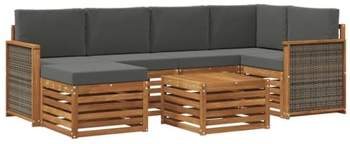 vidaXL Ecksofa Set mit Kissen 6 pcs Natur und Anthrazit, Outdoorsofa, modernes Ecksofa-Set, Bequeme Gartenlounge, Terrassenplatz zum Entspannen