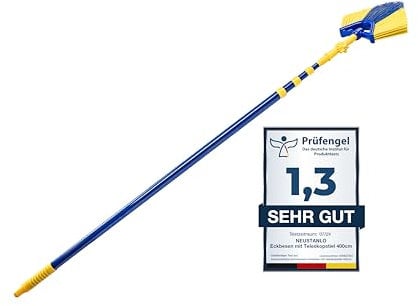 Neustanlo | Eckbesen Set 4 m | Spinnenfeger Dreiecksbesen mit Teleskopstiel | farblich Sortiert | ideal zur Reinigung von hohen Decken und Ecken