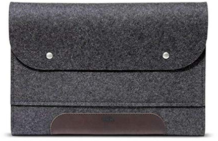 Pack & Smooch Laptoptasche Leder & Wollfilz bis 16 Zoll | Pflanzlich gegerbtes Leder | Handmade in Germany | Farbe Dunkelgrau | Corriedale