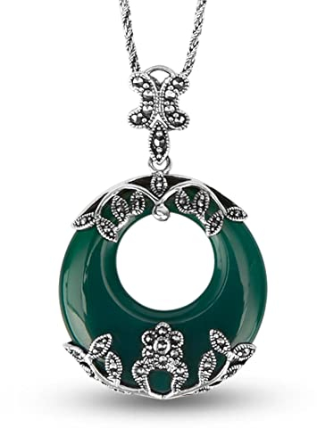 Jade Engel 925 Silber Kette Halskette mit Grün Onyx Markasit Anhänger