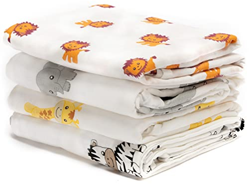 CuddleBug 4er-Pack Pucktücher 120x120 cm - 100% Baumwoll Musselin Tuch Baby, Pucktuch 120x120 cm, Atmungsaktive Baby Decke Neugeborenen, Pucksack Baby 0-3 Monate, Spucktücher Baby, Swaddle