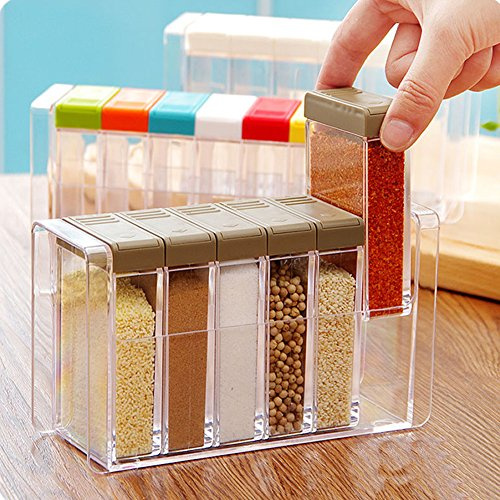PDFans Spice Shaker, 6 Pcs Seasoning Rack Spice Pots Storage Container | Condiment Jars with Tray for Salt Sugar Cruet