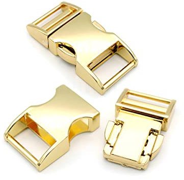 CRAFTMEMORE 1/2 inch Metal Curved Side Release Buckle Clip Lock for Belt Paracord Bracelet Pet Collar Pack of 5 (Gold)